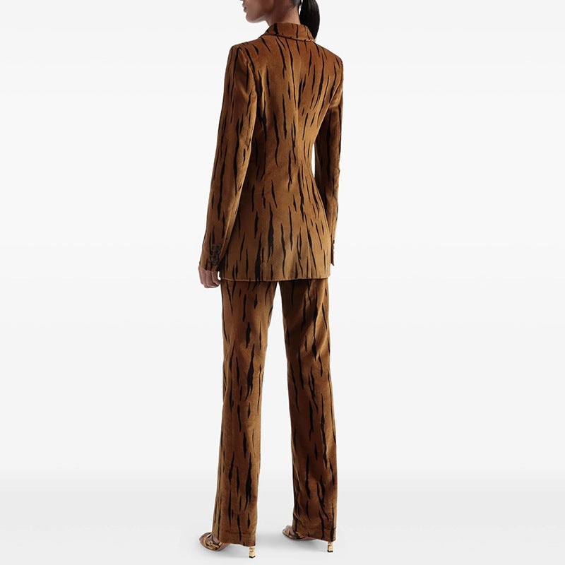 Glamorous Pretty Tiger Leather Print Long-sleeved Fashion Casual Suit
