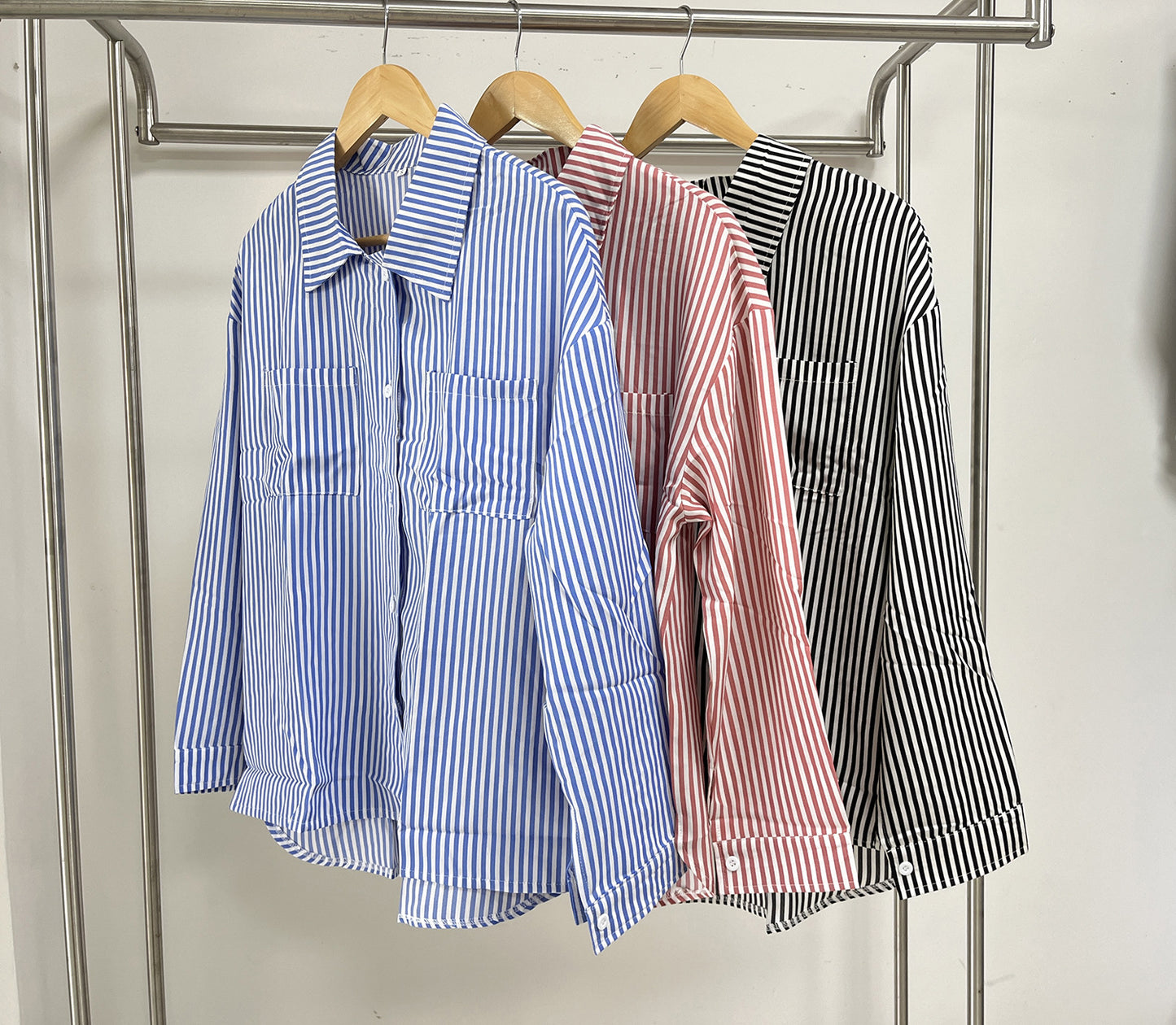 Wind Long Sleeve Loose Striped Shirt Blouse