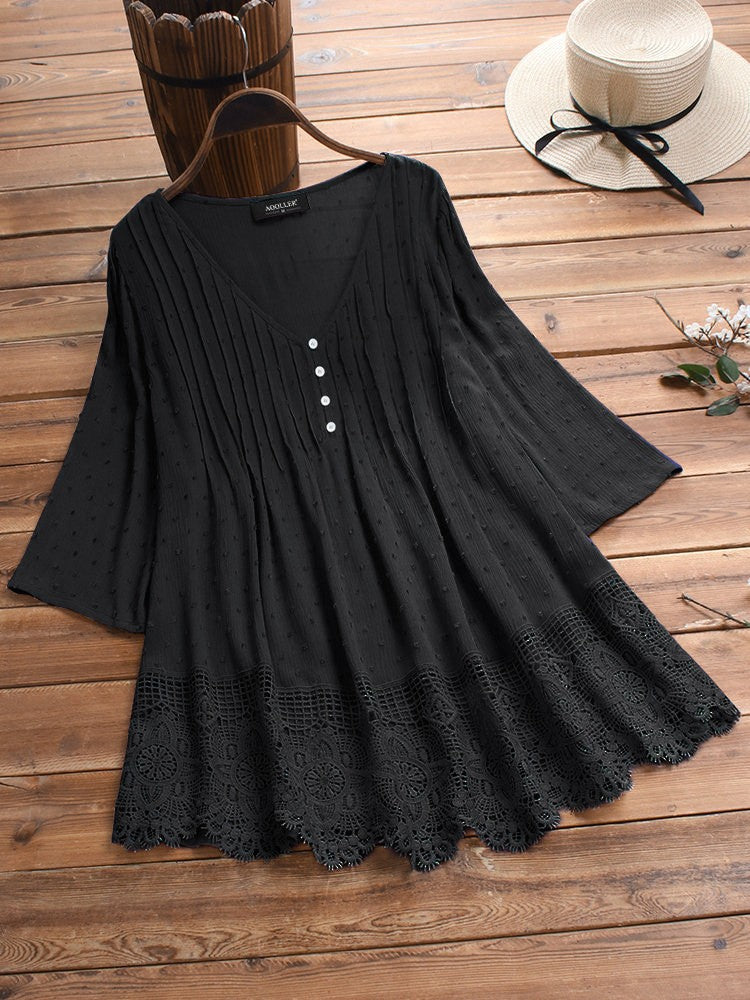 Women's Summer Jacquard Pleated Lace Hollow Out Clothing