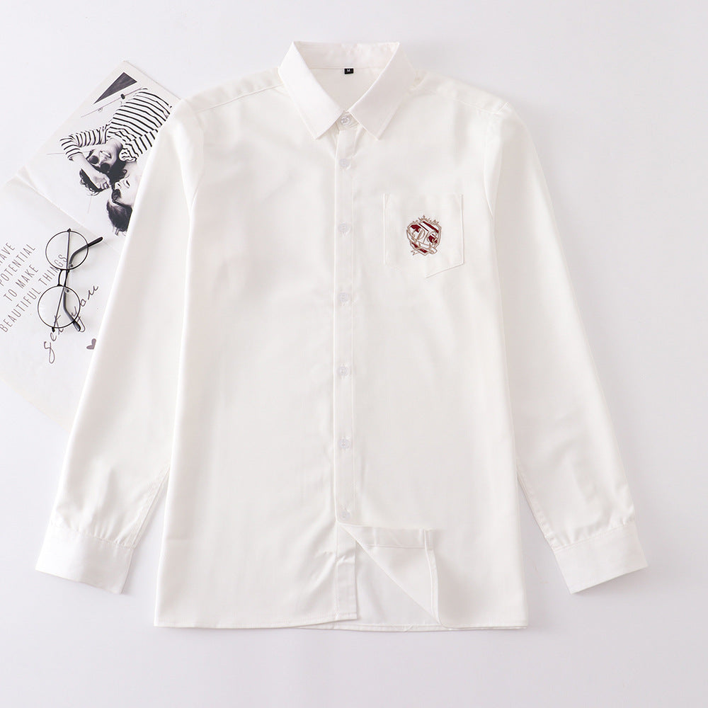 Women's & Men's Embroidered Long Short-sleeved Shirt College Style For Schools Blouse