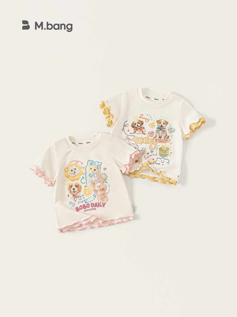 Children's Shirt Trendy Fake Two Pieces Summer Short Sleeve Children's T-shirt