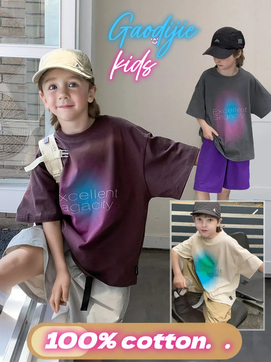 Boy Short Sleeve Soft Loose Medium Big Handsome Children's T-shirt