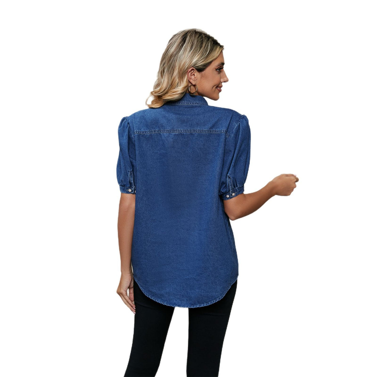 Women's Princess Sleeves Lapel Thin Denim Shirt Casual Tops