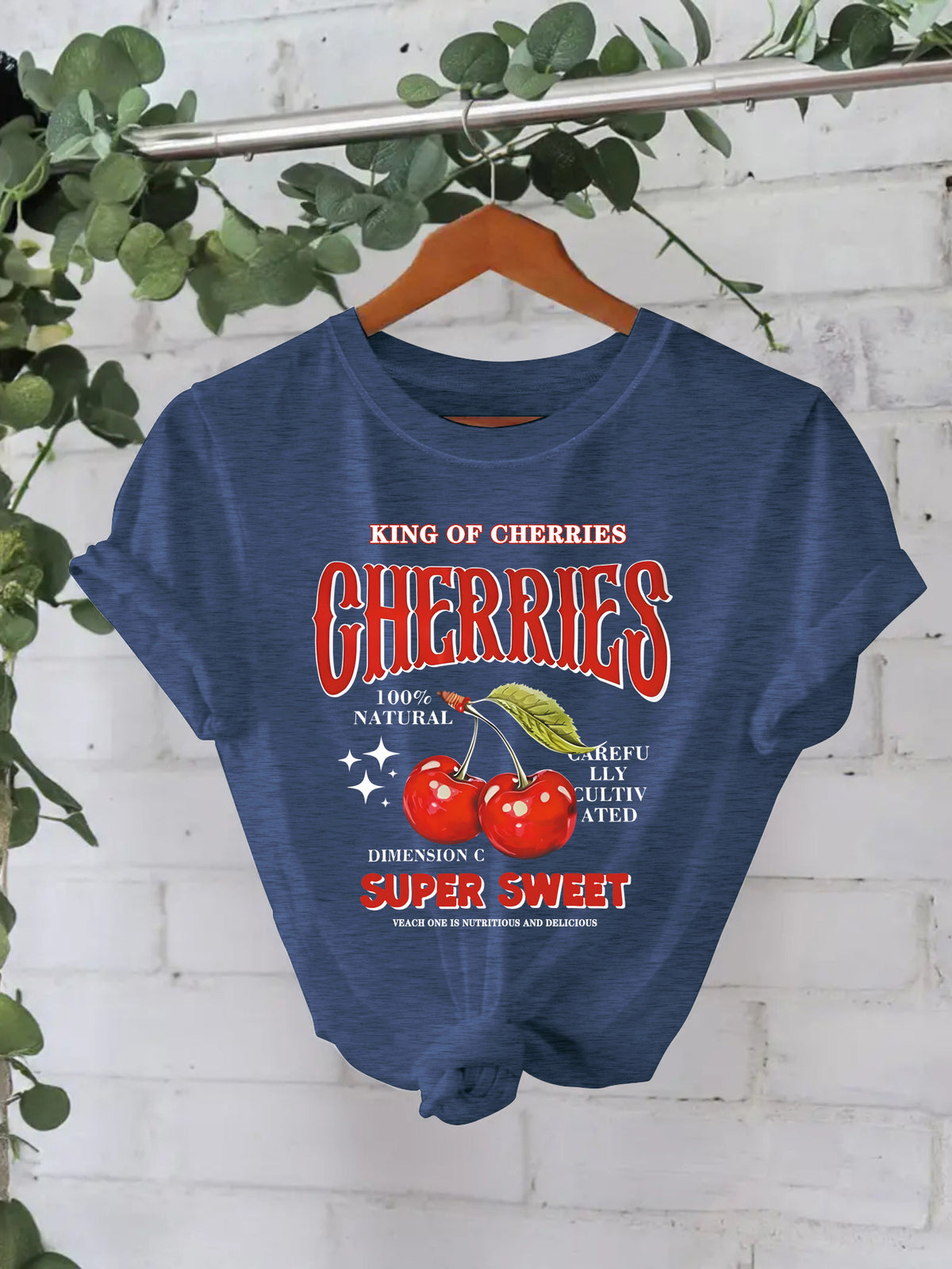 Cherry Fruit Printed Sleeve Loose Fashion Women's T-shirt