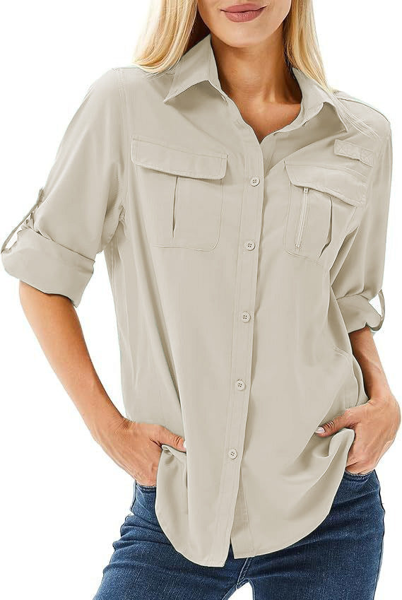 Women's Outdoor Button Long-sleeved Shirt Loose Wear Blouse