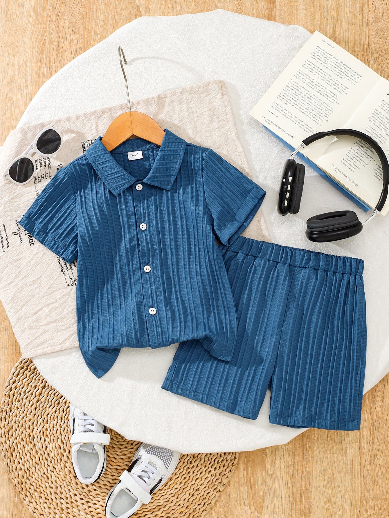 Children's Summer Clothing Striped Lapel Shirt Shorts Outdoor Leisure Children's Suit
