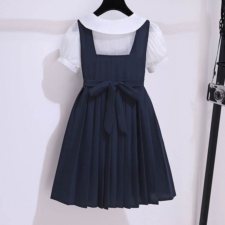Summer Fake Two-piece Fashionable Casual College Style Medium Big Western Children's Dress