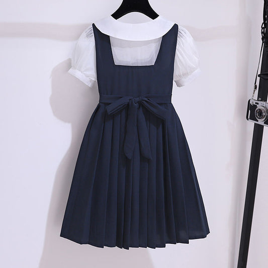 Summer Fake Two-piece Fashionable Casual College Style Medium Big Western Children's Dress