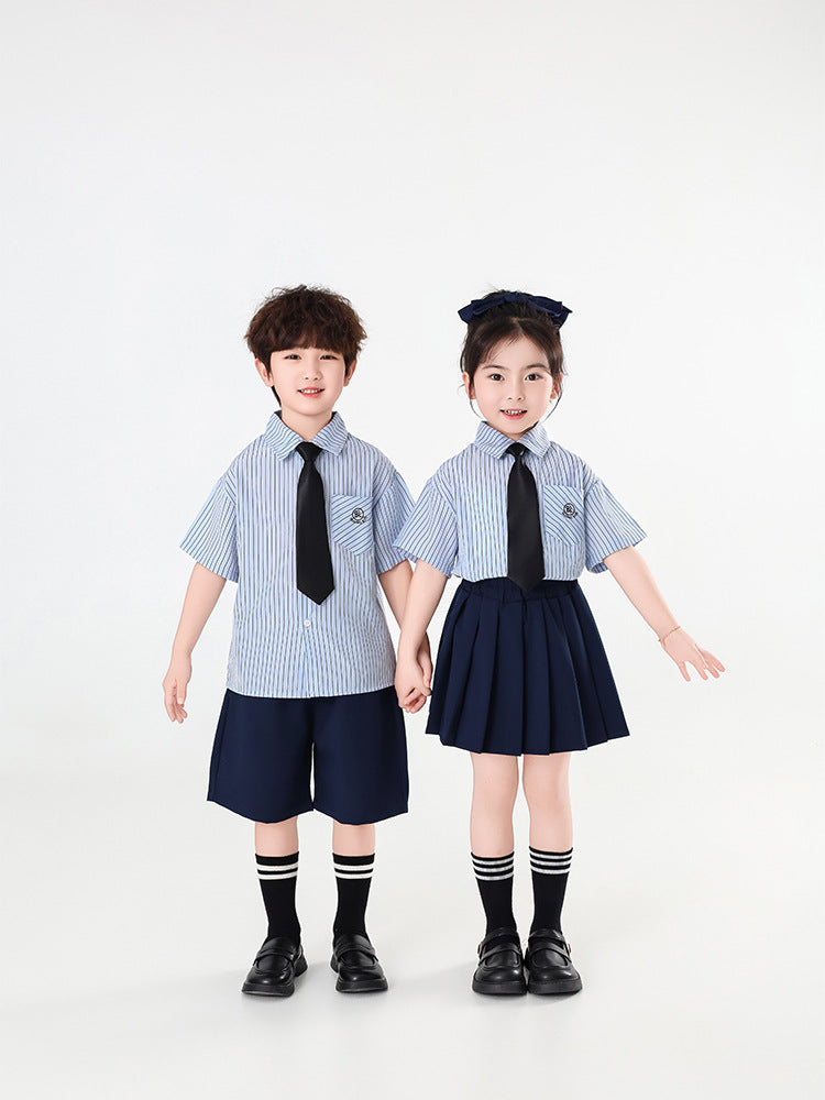 Children's Summer Preppy Style Short-sleeved Shirt Western Clothing Two-piece Children's Suit