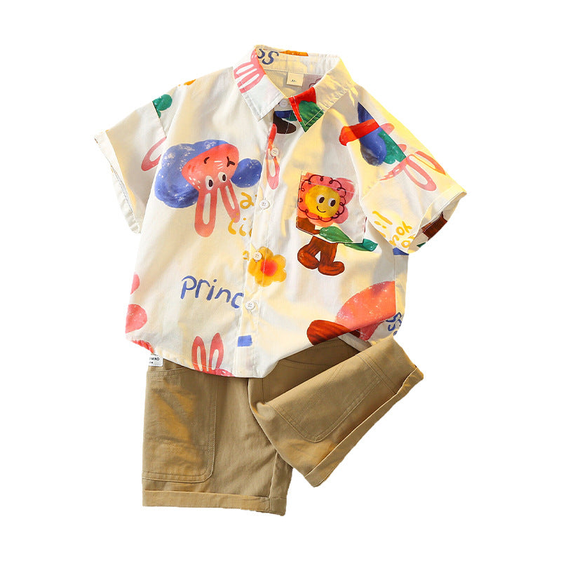 Children's Boys Summer Korean Fashion Short-sleeved Shirt For Handsome Small Clothing Children's Suit