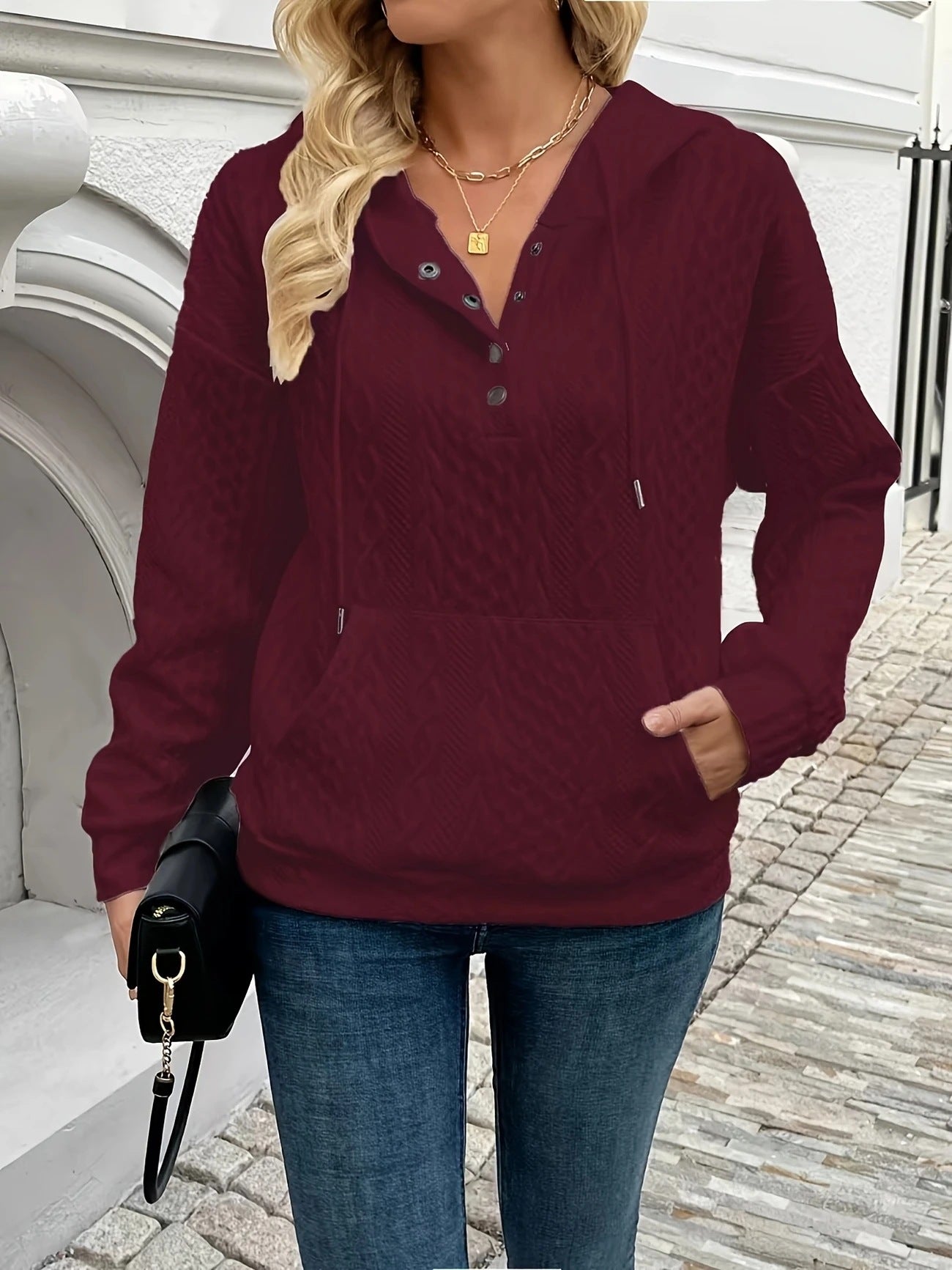 Classic Knitted Jacquard Long Sleeve Loose Blouse