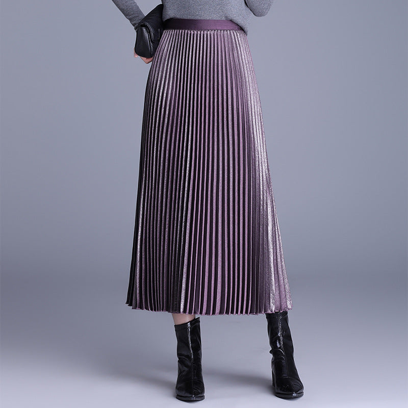 Pleated Autumn High Waist Mid-length Long Dress Temperament Drape A- Skirt