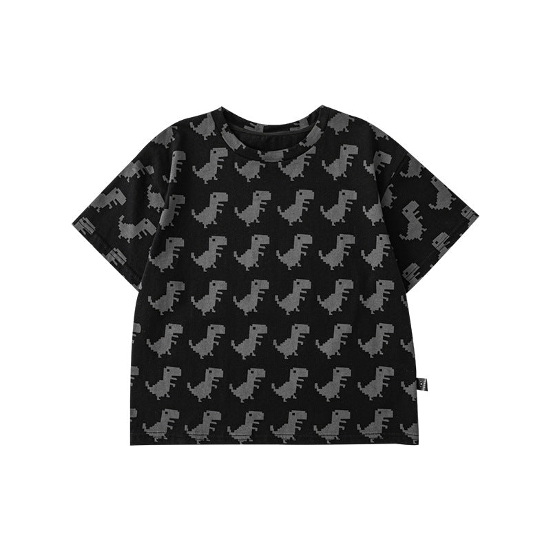 Children's Wu Boy Cartoon Dinosaur Printed Short-sleeved Summer Western Style Children's T-shirt