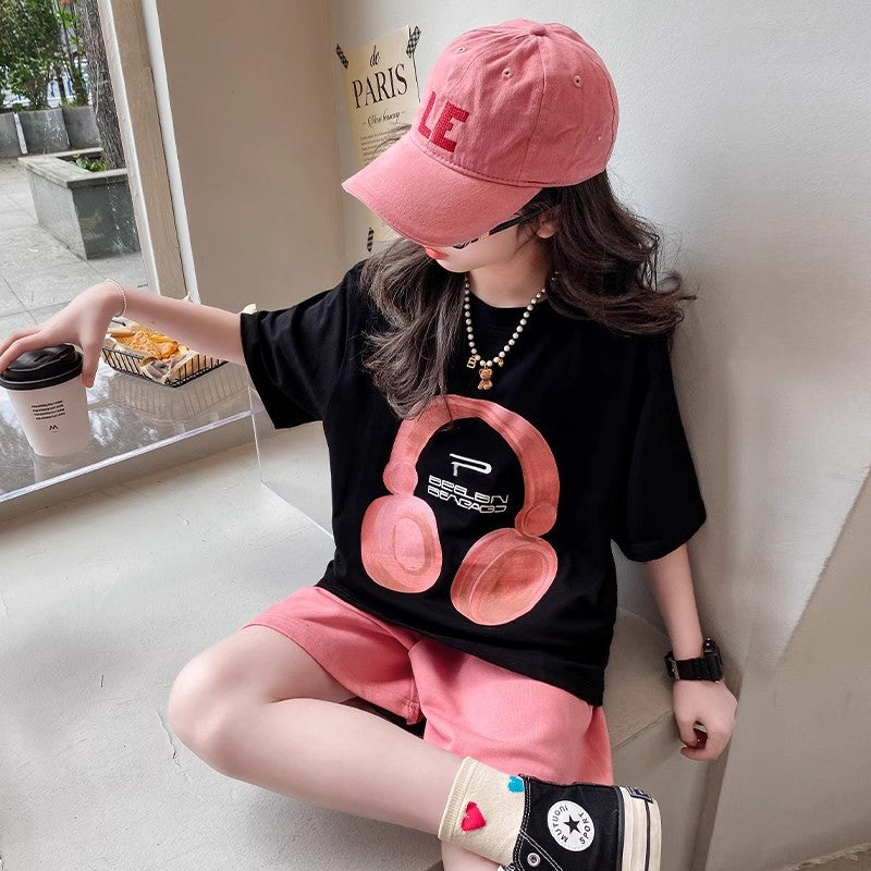 Sleeve T-shirt Top Casual Shorts Two-piece For Children's Suit