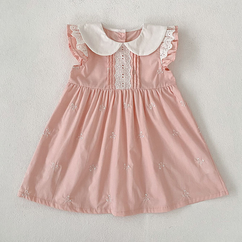 Bow Lace Flounced Sleeve Princess Romper Sisters Children's Dress