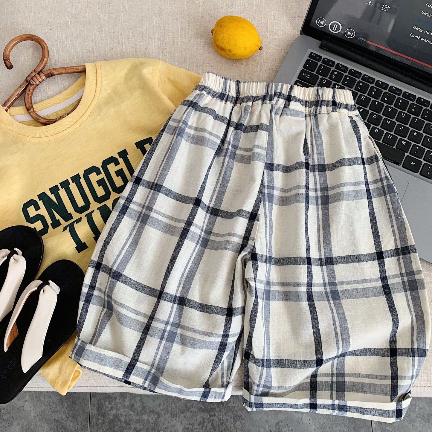 Children's Boy Summer Korean Style Thin Plaid Cropped Children's Pants