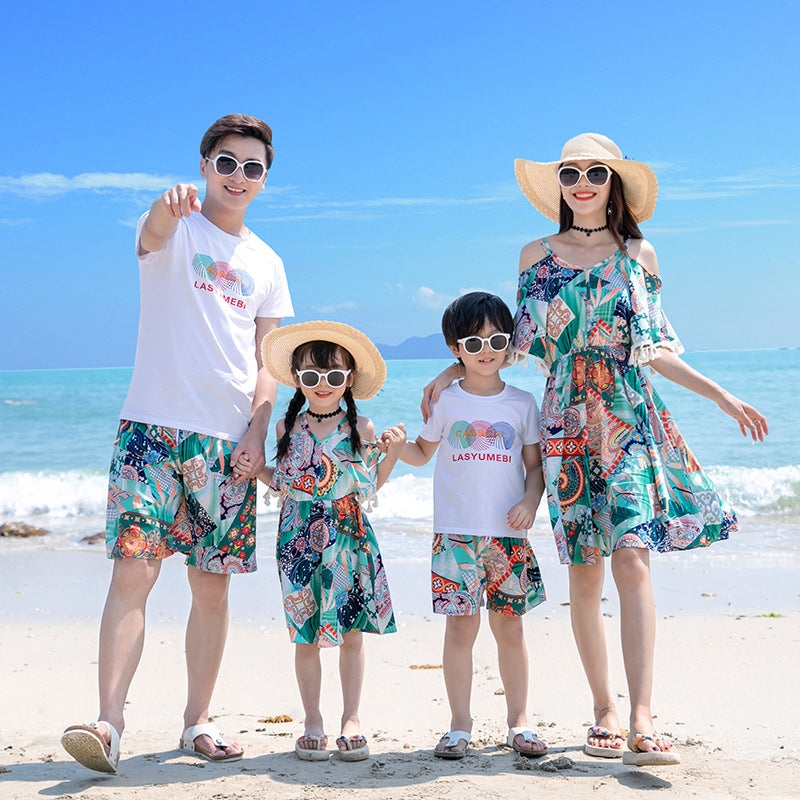 Wear Summer Holiday Western Style Casual Bell Sleeve Midi Parent-child Outfit