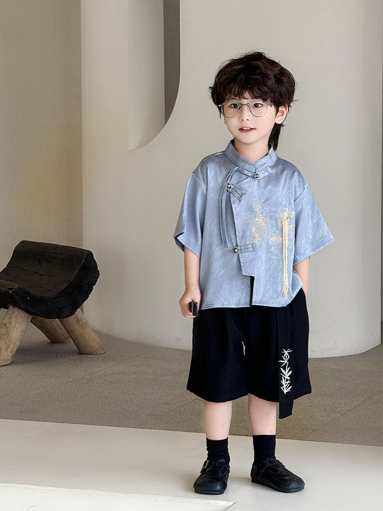 Children's Summer Stand Collar Kirin Embroider Jacket Trendy Chinese Style Children's Suit