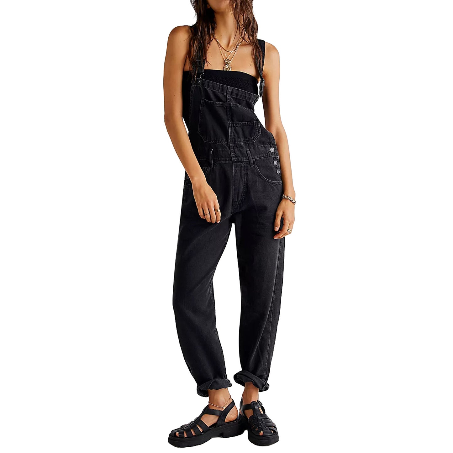 Women's Leisure Washed-out Loose Denim Brace Suspender Women's Jeans