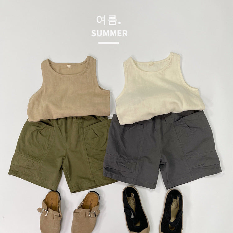 Children's Overalls Summer Middle Boys Casual With Pocket Shorts Fashionable Children's Pants