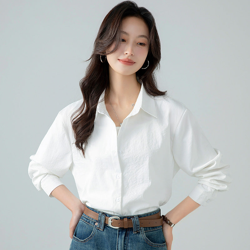 Women's Loose Long-sleeved Shirt Solid Color Spring Blouse