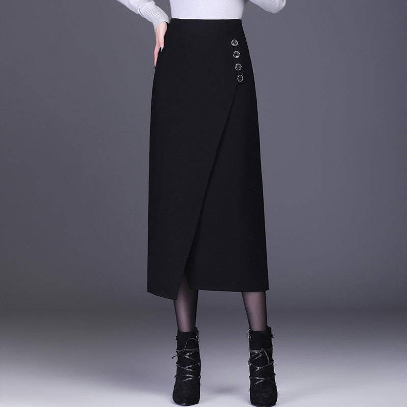 High Waist Mid-length Irregular Split One-step A- Line Sheath Skirt