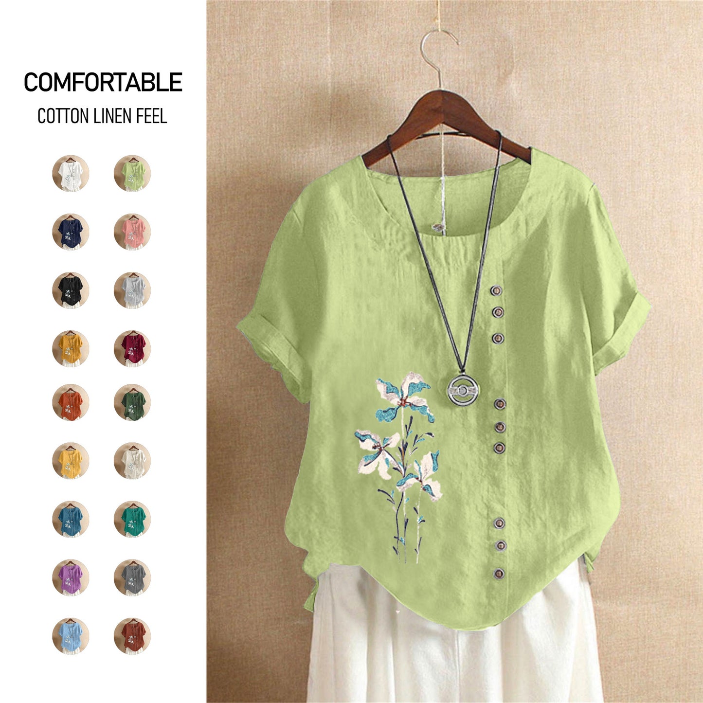 Women's Retro Large Casual Loose Cotton Linen Women's T-shirt