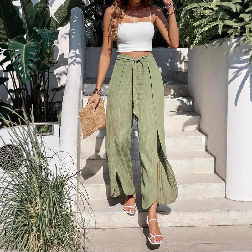 Women's Split Wide Leg High Waist With Casual Pants