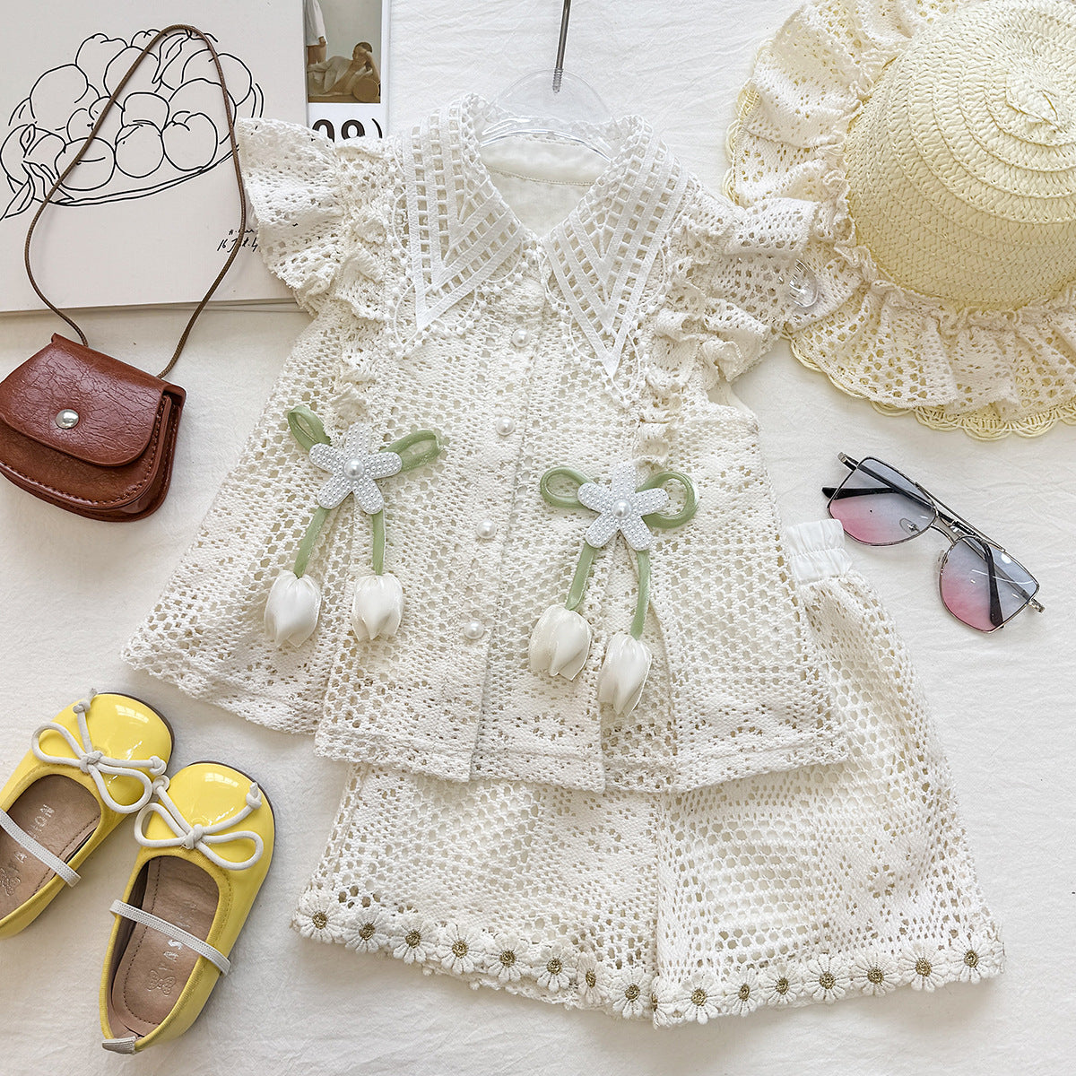 Style Summer Lace Top Shorts Two-piece Set Cute Children's Suit