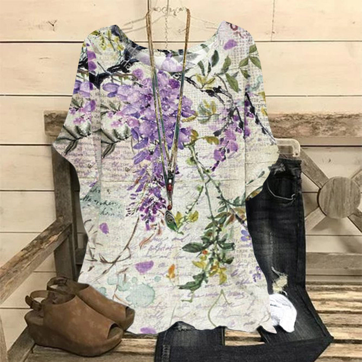 Women's Summer Loose Print Crew Neck Casual Women's T-shirt
