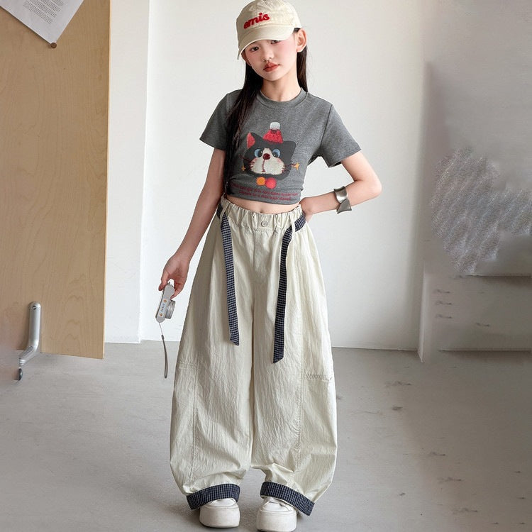 Children's Plaid Stitching Matchet Summer Medium Large Casual Lightweight Children's Pants