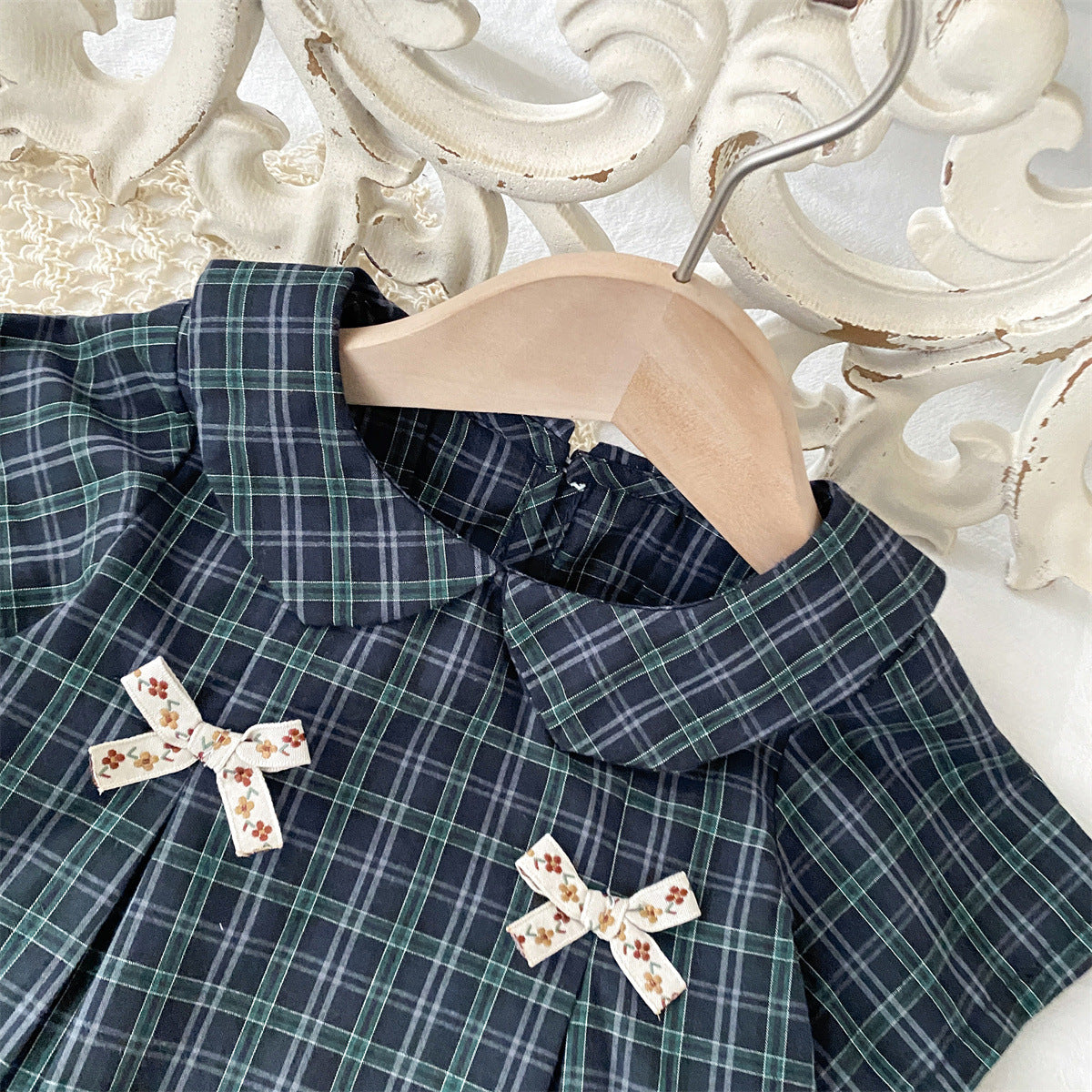 Summer Plaid Korean Style Doll Collar Fashionable Children's Dress