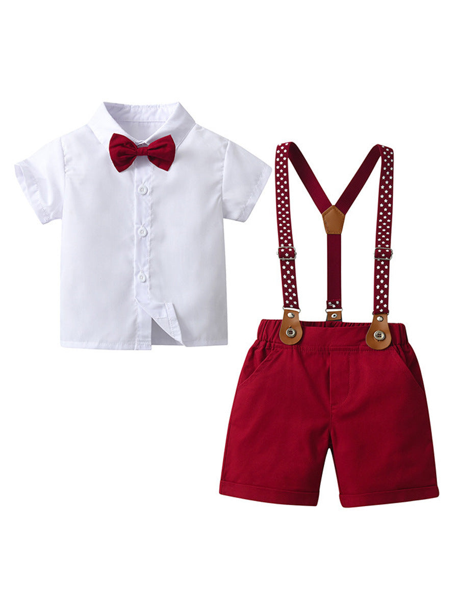 Children's Short-sleeved Suspender Pants Two-piece Dress Clothing Children's Suit