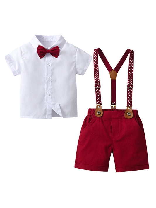 Children's Short-sleeved Suspender Pants Two-piece Dress Clothing Children's Suit