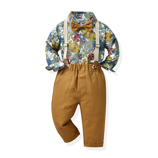 Children's Clothing Boy's Beach Wind Flower Shirt Outfit Children's Suit