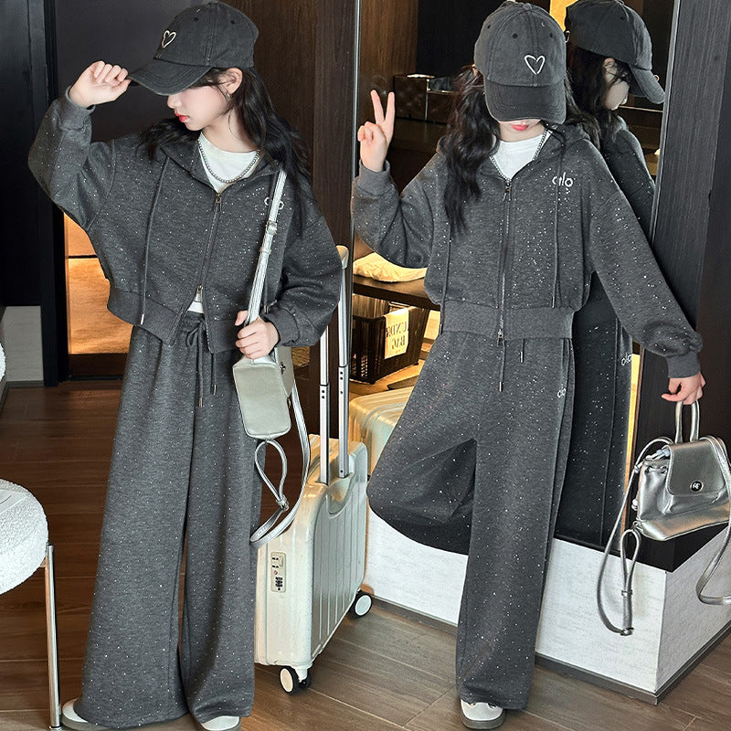 Style Starry Brick Feeling Fried Street Leisure Sports Baggy Coat Children's Suit