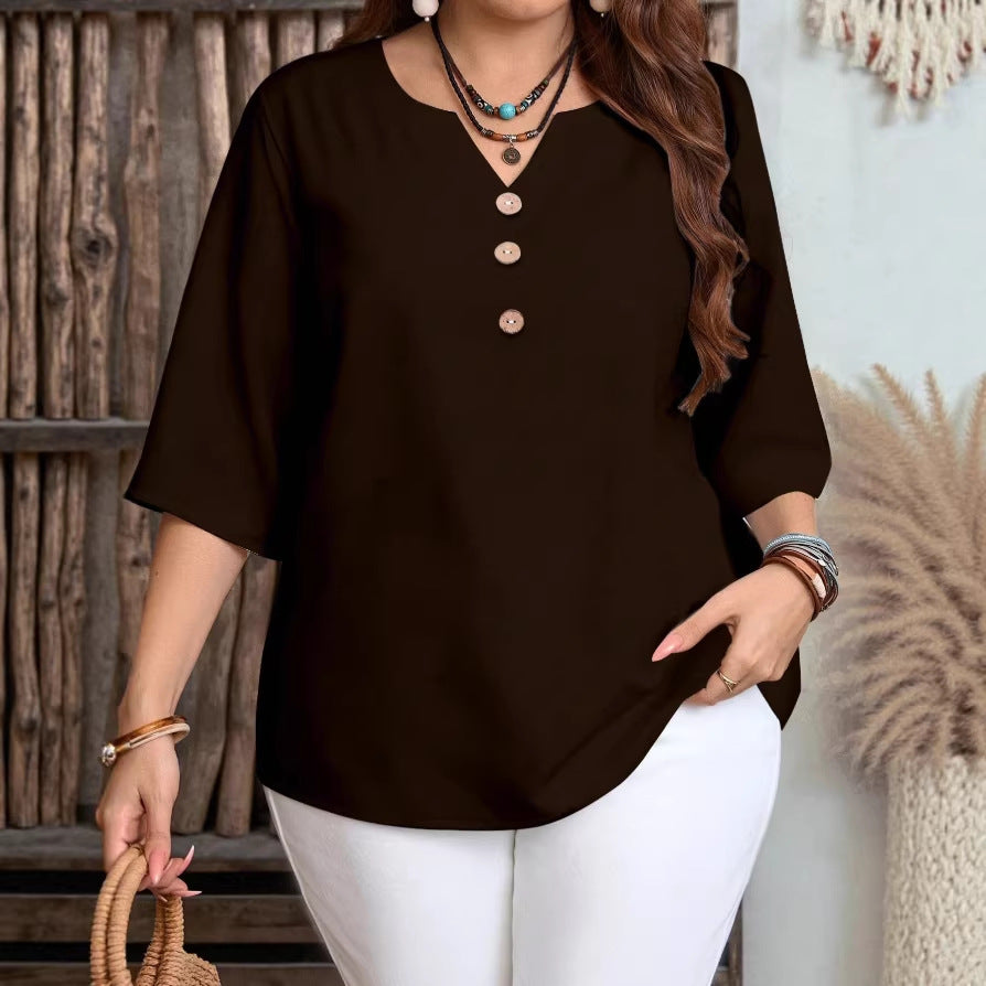 Women's Casual Printed Fastener Decoration Loose Sleeves Large Size T-shirt