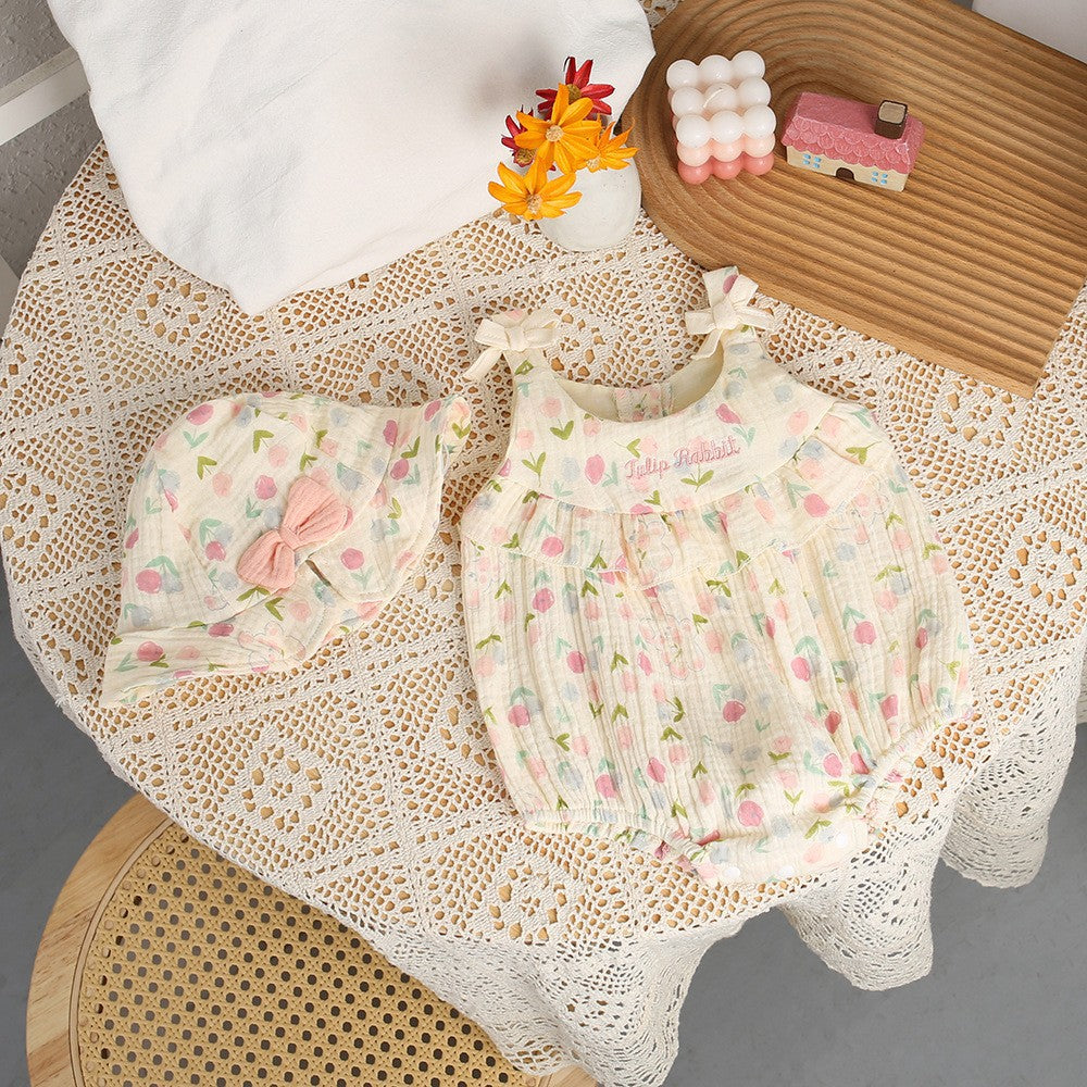 Gauze Triangle Rompers Floral Print Thin Jumpsuit Years Jumpsuit, Climbing Suit