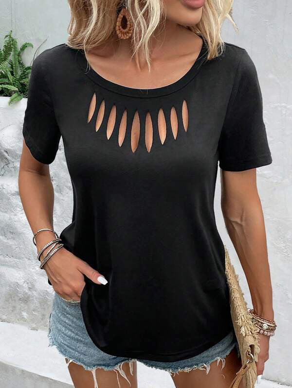 Women's Solid Color Casual Fashion Chest Hollow Women's T-shirt