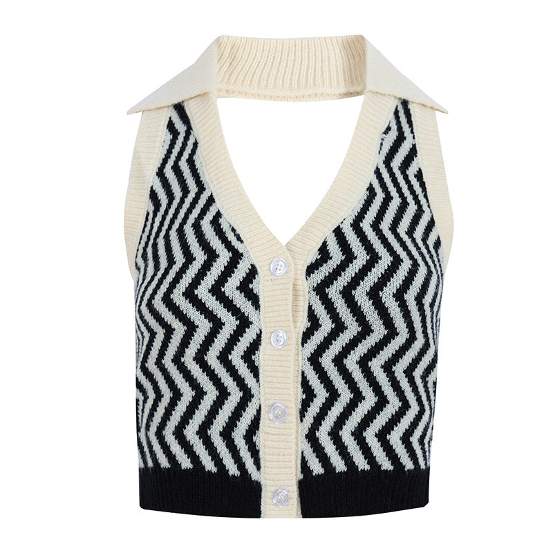 Street Fashion Irregular Pattern Contrast Color Halter Small Vest/suspenders/tube Top