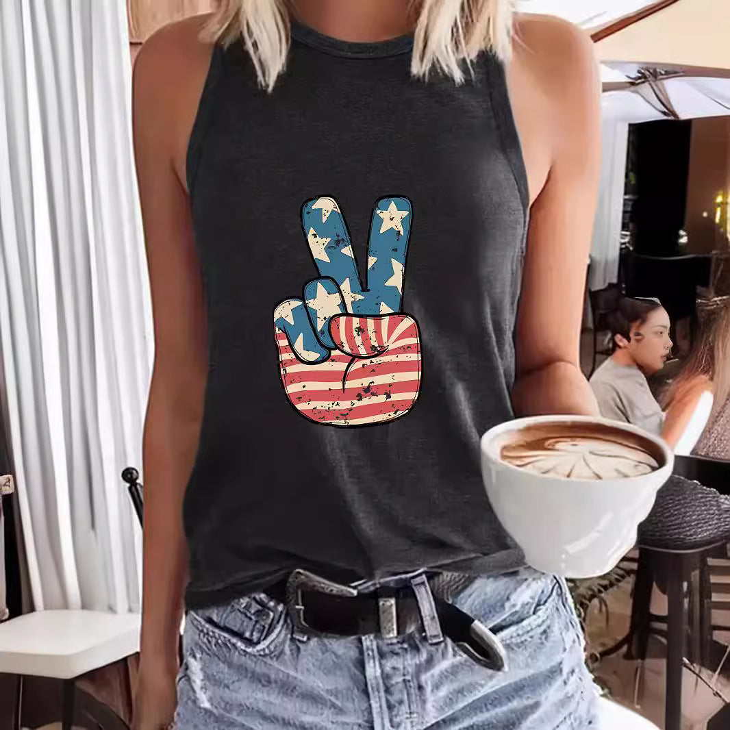 Women's Day Printed Sleeveless T-shirt Round Neck Pullover Vests