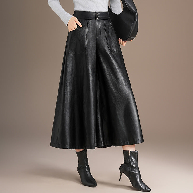 Women's Leather For High Waist Slimming Fashionable Pants