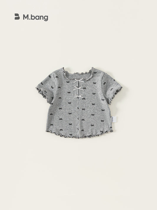 Children's Clothing Summer Korean Top Wooden Ear Bow Printed Children's T-shirt