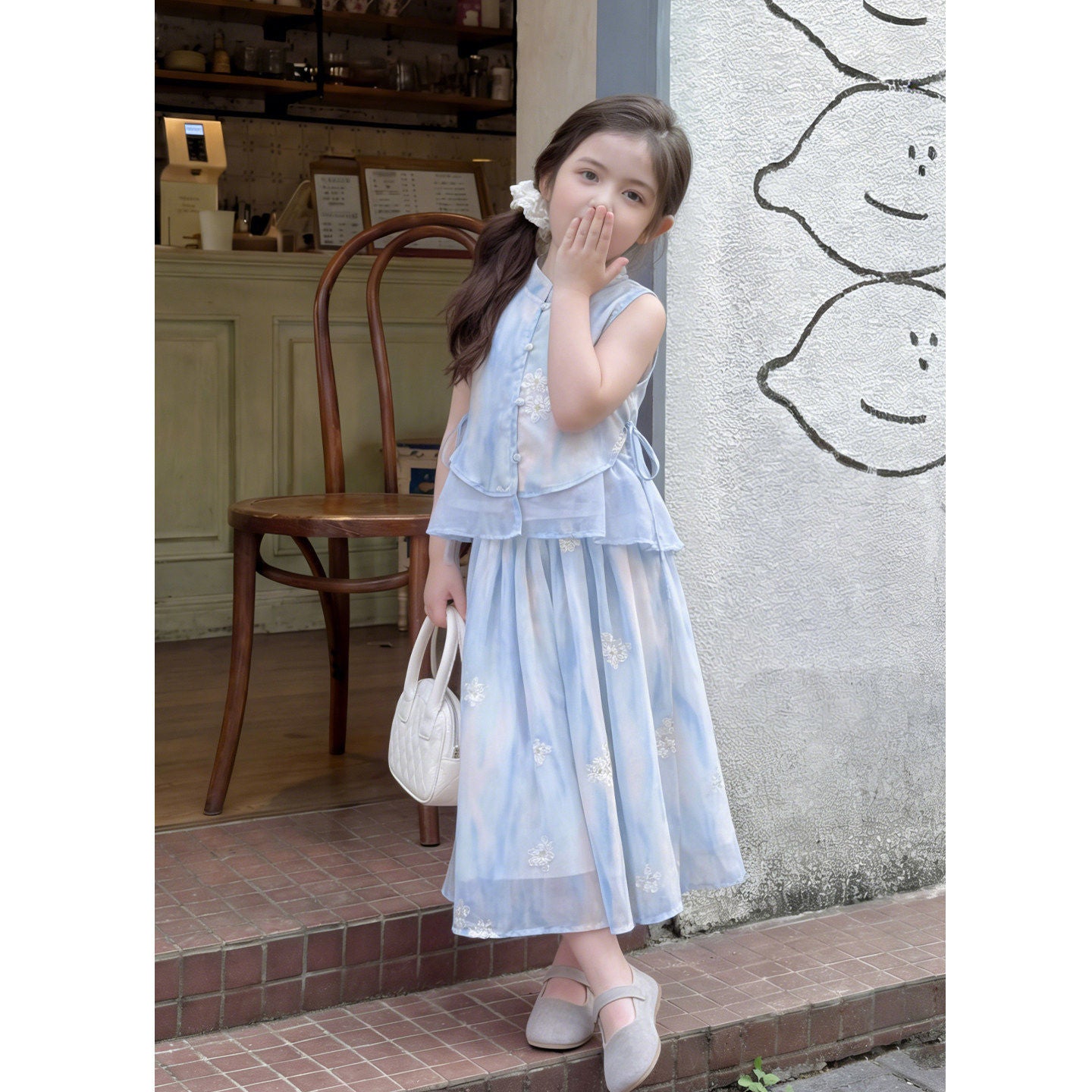 Chinese Style Summer Thin Flower Two-piece Children's Suit