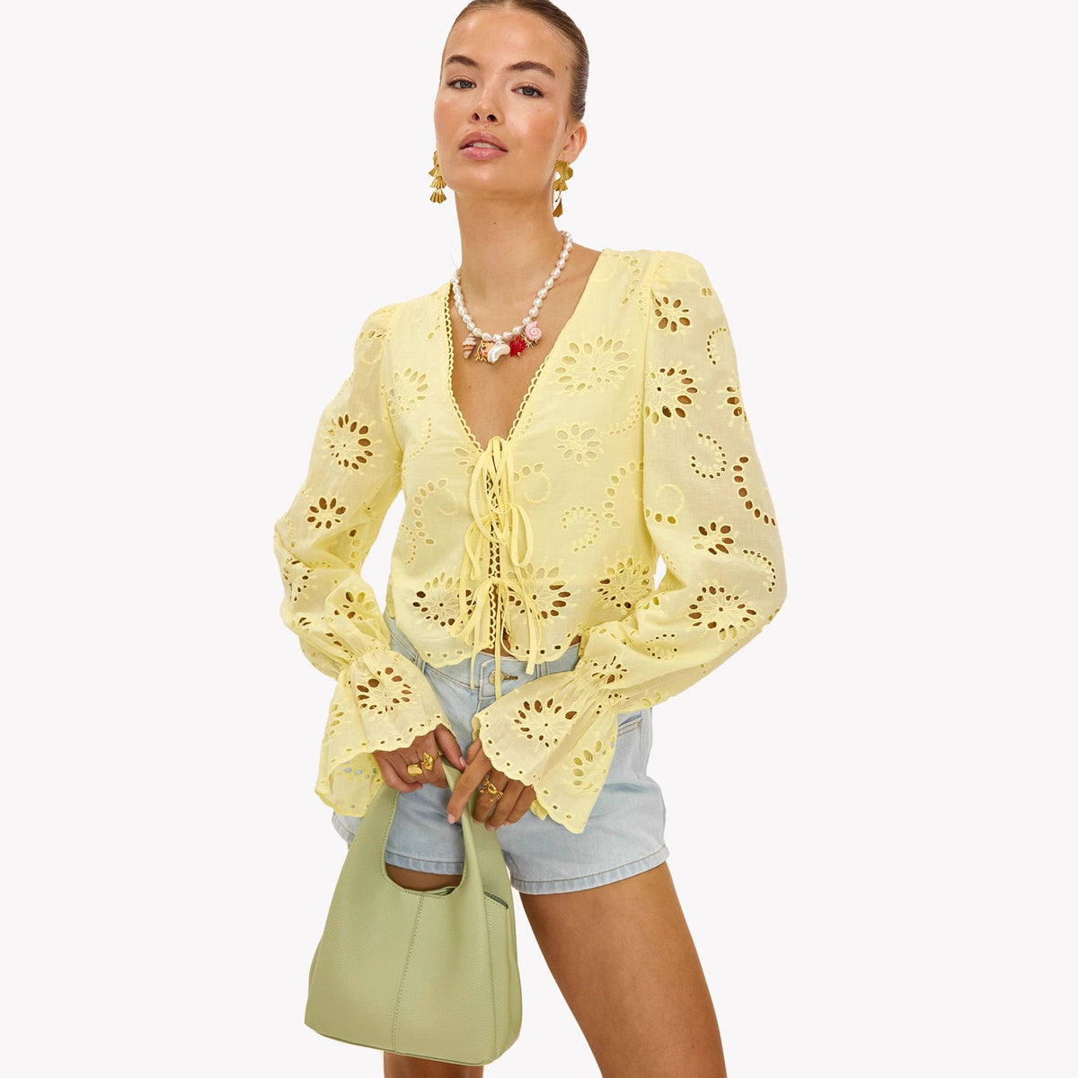 Women's Autumn Leisure Vacation Loose Solid Color Hollow Blouse