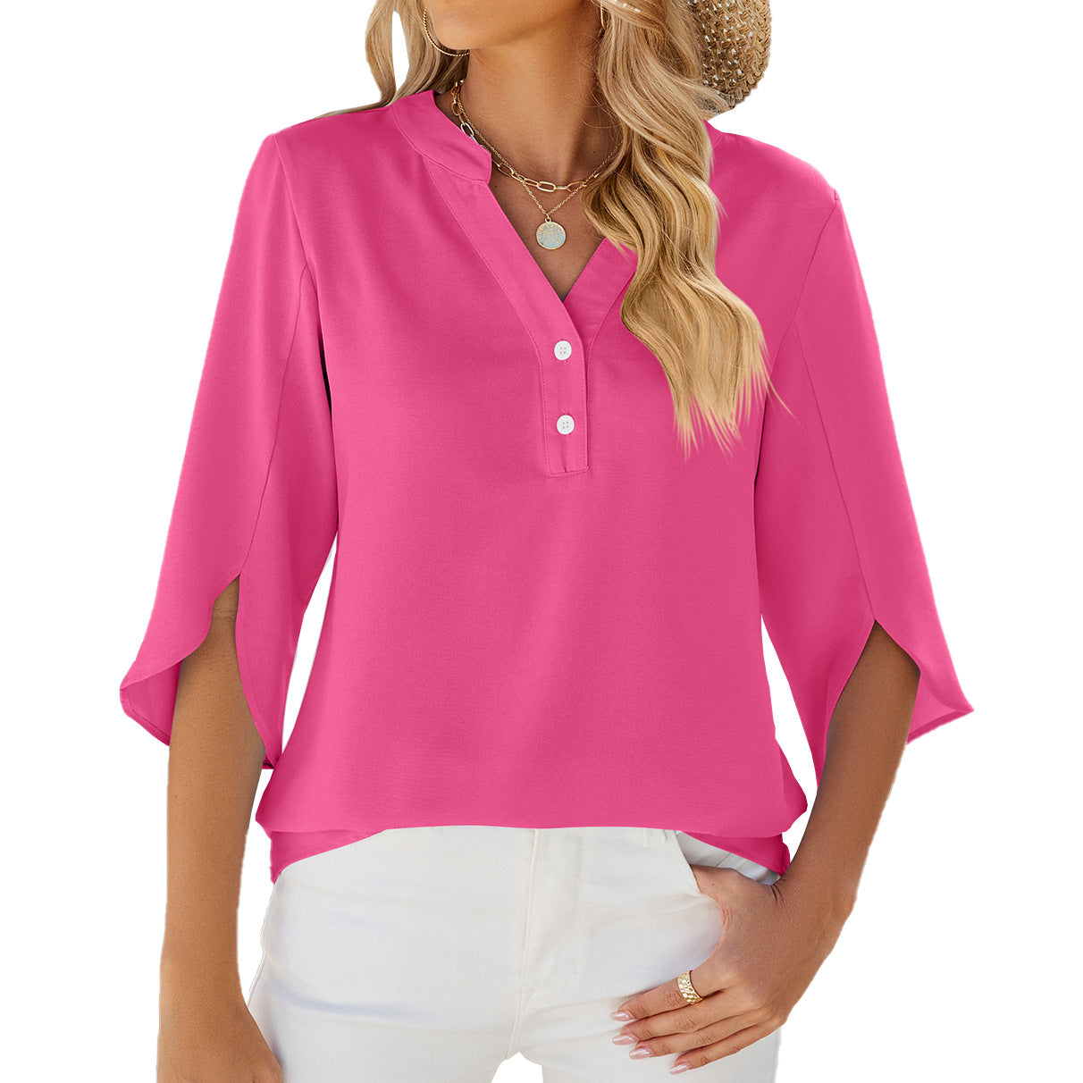Glamorous Classy Women's Summer Solid Color Lace Shirt, Chiffon Shirt