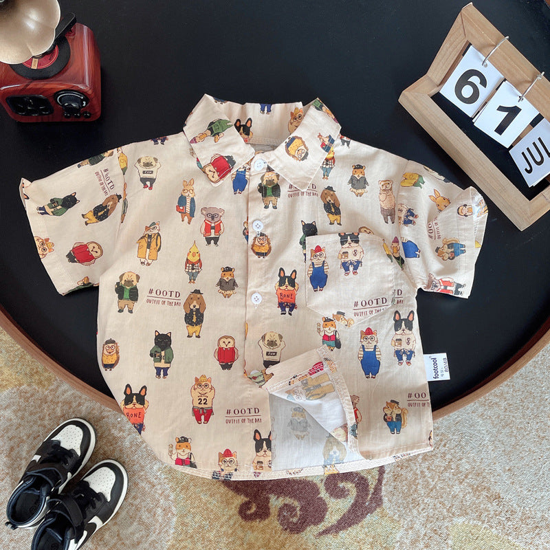 Children's Summer Cartoon Short-sleeved Shirt Toddler Thin Wear Children's Suit
