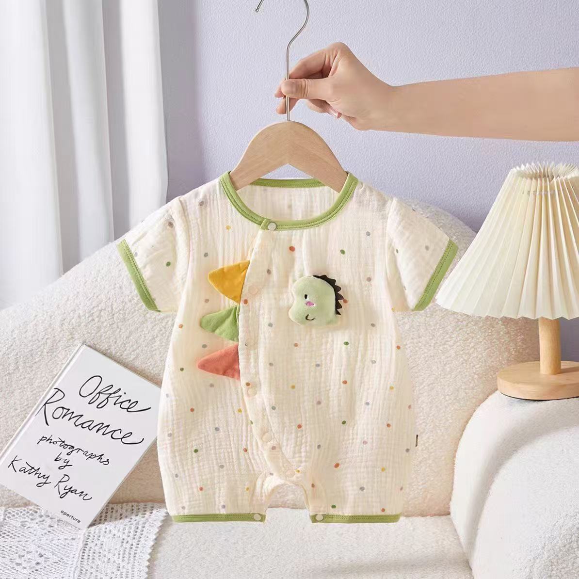 Women's & Men's Infant Summer Thin Gauze Cotton One-piece Cartoon Jumpsuit, Climbing Suit