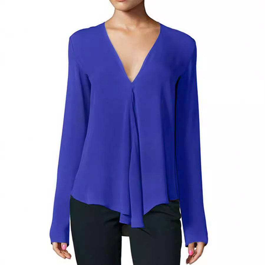 Women's Commuter Sleeve Solid Color Pullover Fashionable Lace Shirt, Chiffon Shirt