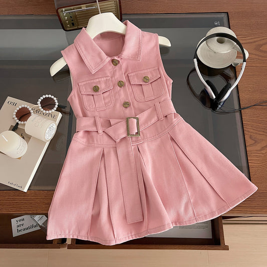 Summer Korean Style Sleeveless Western Slim Fit Cute Children's Dress